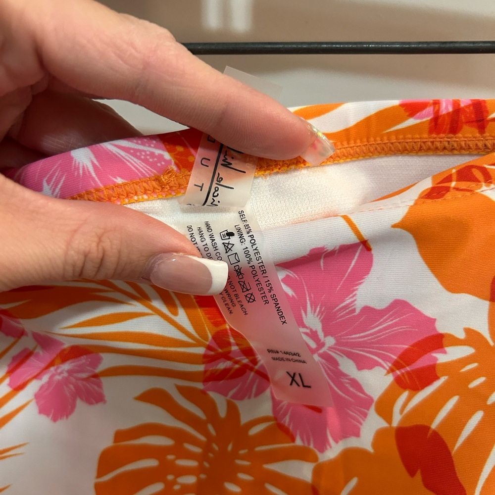 NWT Nicole Miller Tropical Swim Skirt Orange Pink Floral Cover-Up Bottom Size XL - Picture 8 of 8